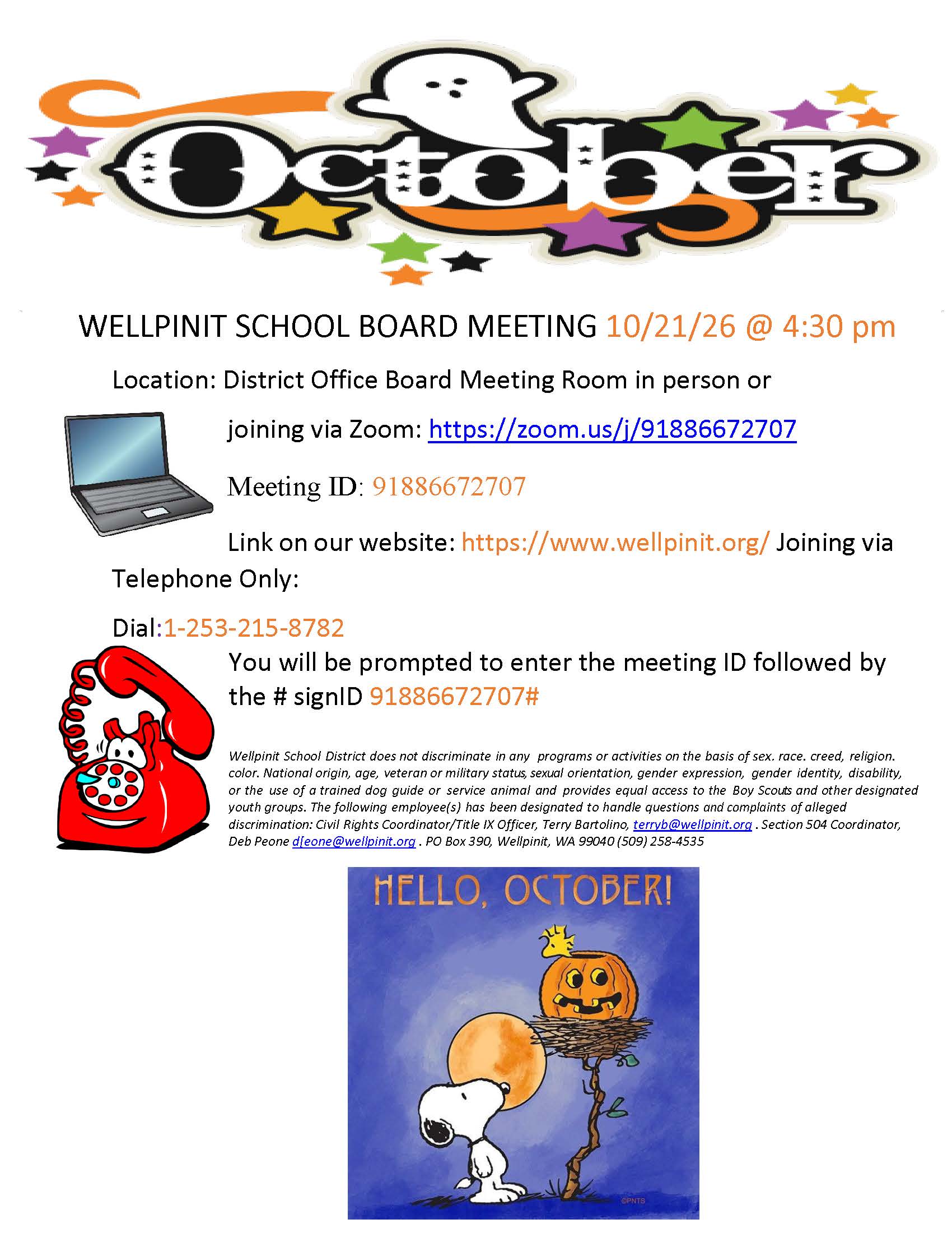 invitation to October 21st board meeting at 4:30